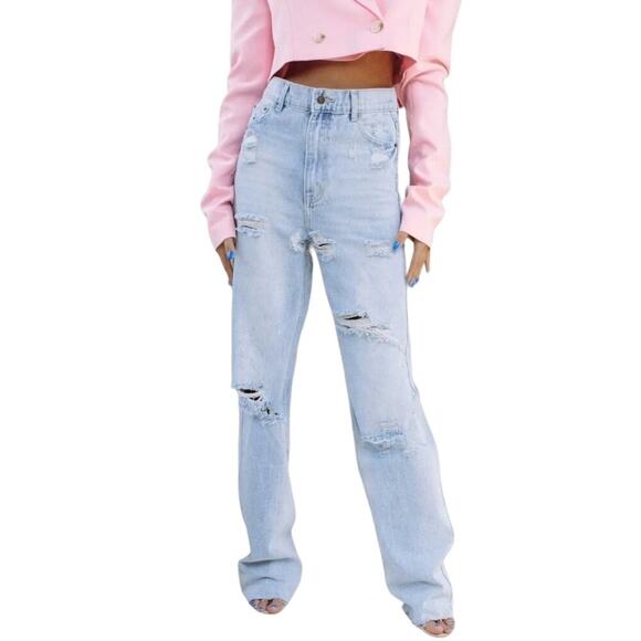 Lioness Cobain Jeans High Rise Destroyed Blue Denim Dollskill - Picture 1 of 13